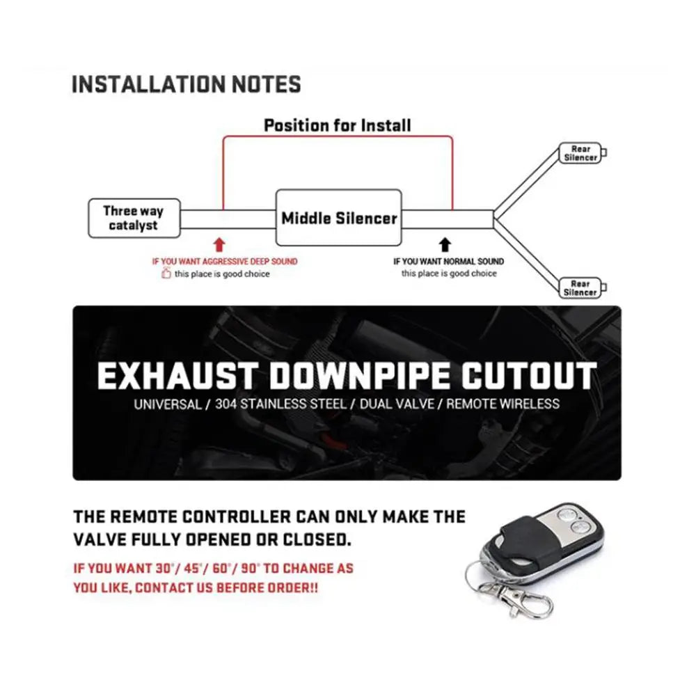 Universal  2.5'' 3" Electric Exhaust Cutout Valve Y Pipe Exhaust Pipe Single Valve System with Controller Remote Kit