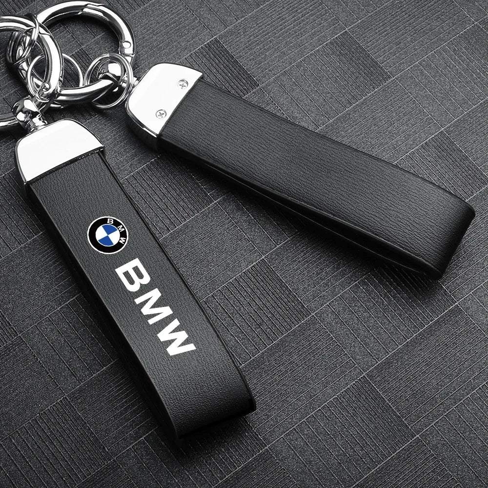 Leather Car Emblem Key Fobs Keyring Key Chain Decoration for Bmw M Performance POWER Badge Auto Interior Modification Accessorie