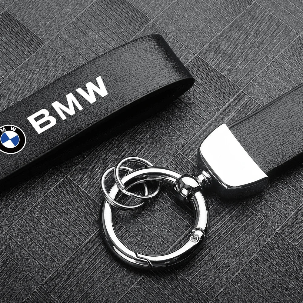 Leather Car Emblem Key Fobs Keyring Key Chain Decoration for Bmw M Performance POWER Badge Auto Interior Modification Accessorie