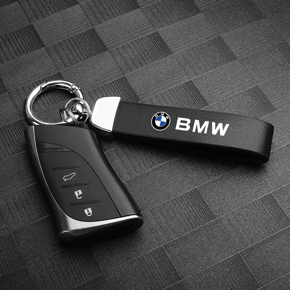 Leather Car Emblem Key Fobs Keyring Key Chain Decoration for Bmw M Performance POWER Badge Auto Interior Modification Accessorie