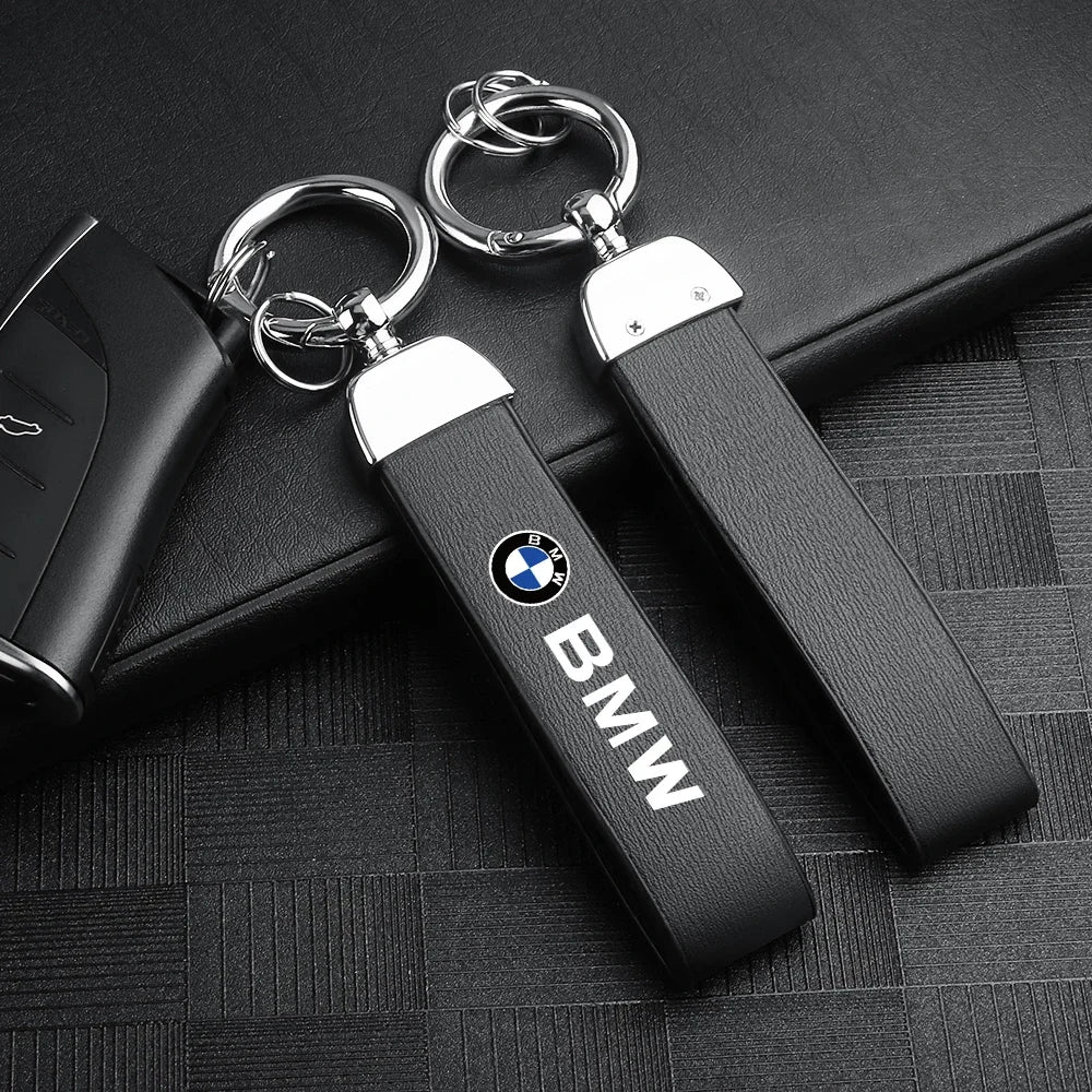 Leather Car Emblem Key Fobs Keyring Key Chain Decoration for Bmw M Performance POWER Badge Auto Interior Modification Accessorie