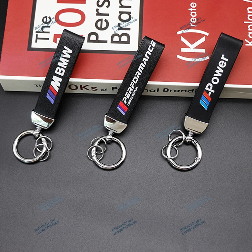 Leather Car Keychain Anti-lost Alloy Metal Ring Pendant