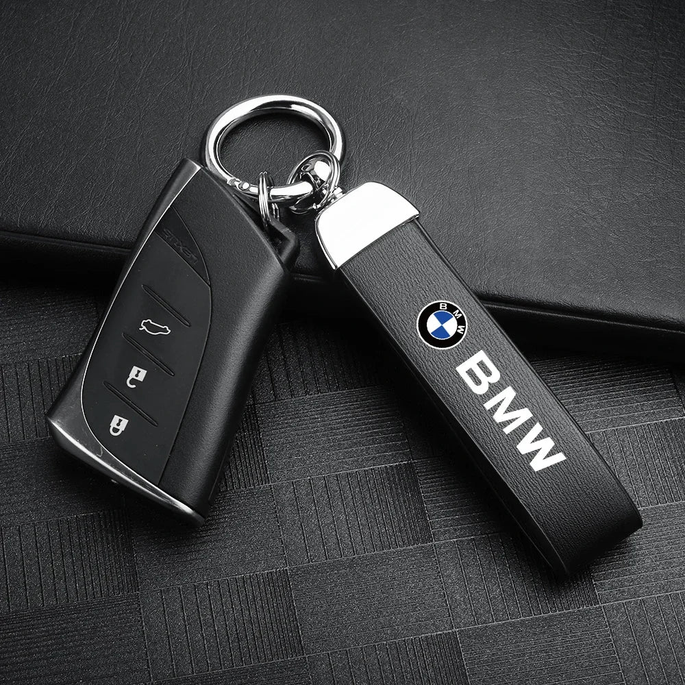 Leather Car Emblem Key Fobs Keyring Key Chain Decoration for Bmw M Performance POWER Badge Auto Interior Modification Accessorie