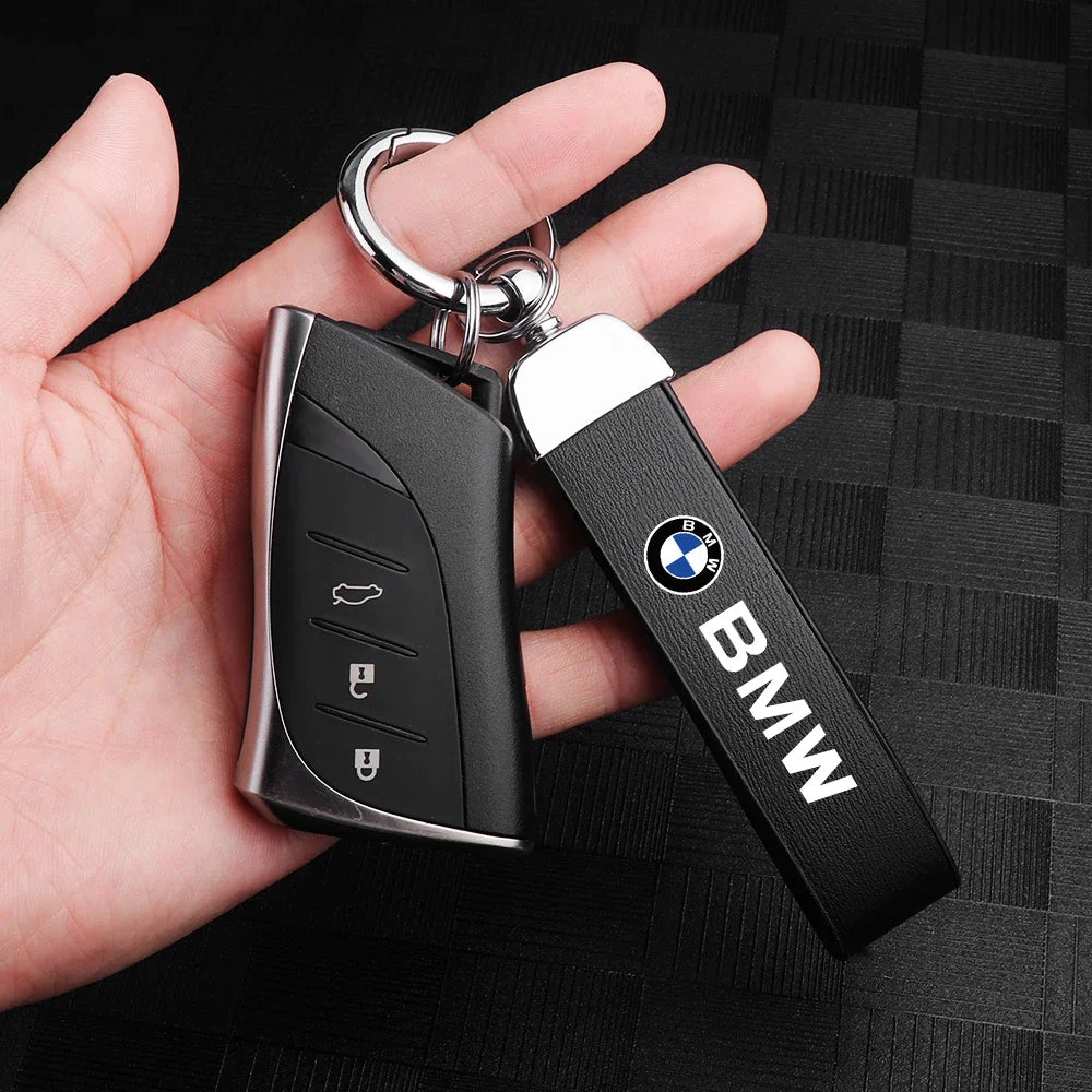 Leather Car Emblem Key Fobs Keyring Key Chain Decoration for Bmw M Performance POWER Badge Auto Interior Modification Accessorie